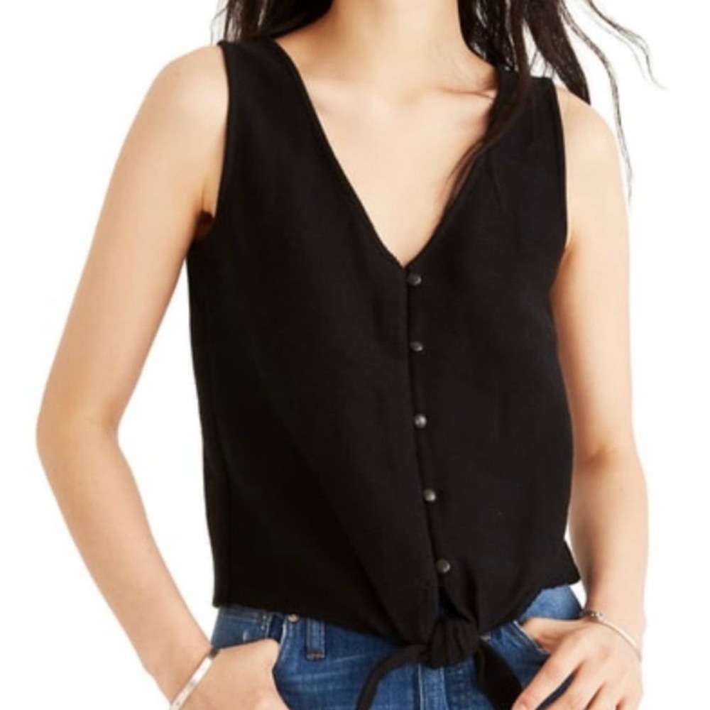 Madewell Texture & Thread Button Front Tie Tank - image 1